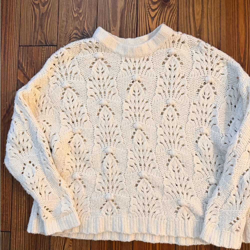 Aerie Cream Knit Sweater with Leaf Design
